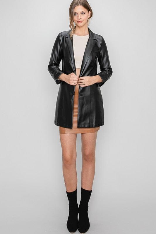 Emery Faux Leather Blazer-THE CLOTHING CAPITAL