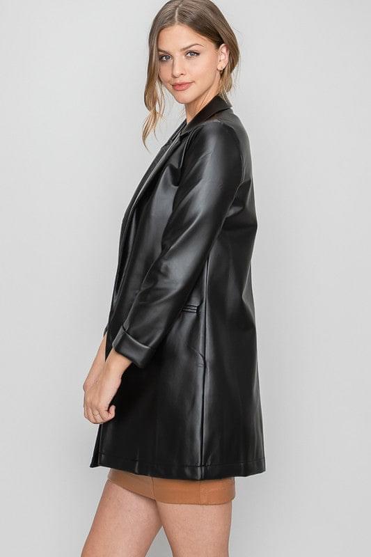 Emery Faux Leather Blazer-THE CLOTHING CAPITAL