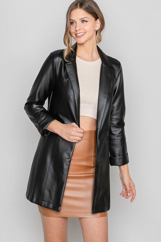 Emery Faux Leather Blazer-THE CLOTHING CAPITAL