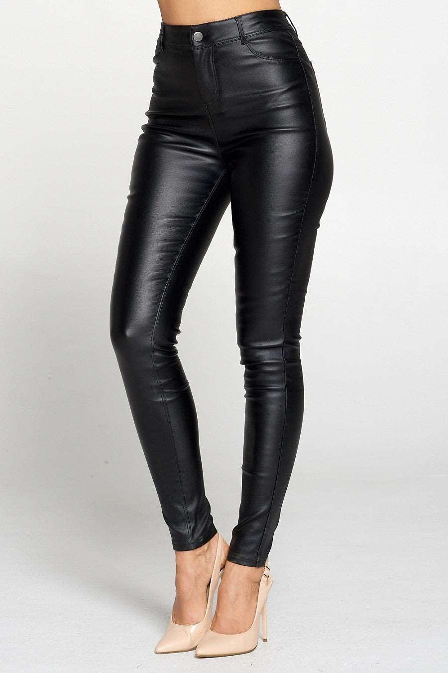 High Waisted Faux Leather Pants-THE CLOTHING CAPITAL