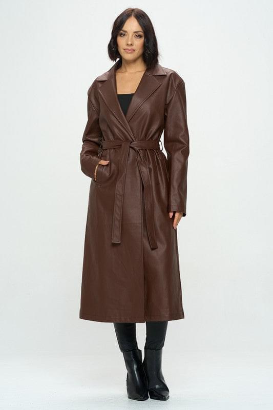 Fallon Faux Leather Trench Coat-THE CLOTHING CAPITAL