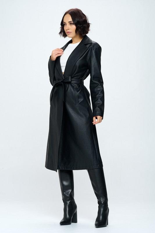 Fallon Faux Leather Trench Coat-THE CLOTHING CAPITAL