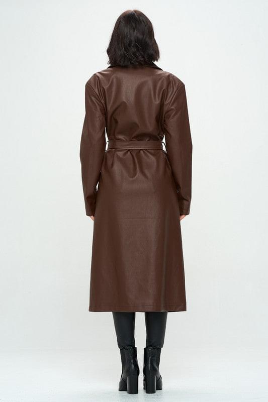 Fallon Faux Leather Trench Coat-THE CLOTHING CAPITAL