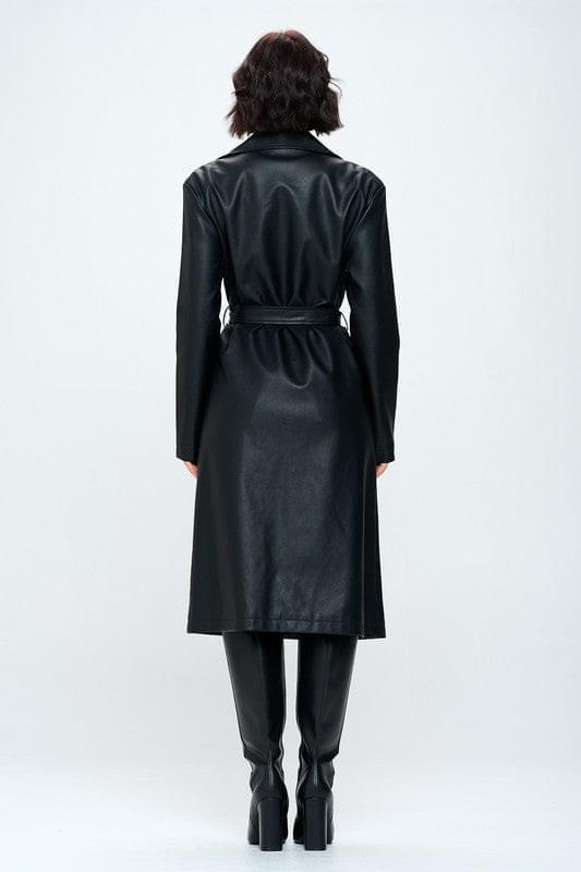 Fallon Faux Leather Trench Coat-THE CLOTHING CAPITAL