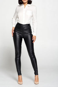 High Waisted Faux Leather Pants-THE CLOTHING CAPITAL